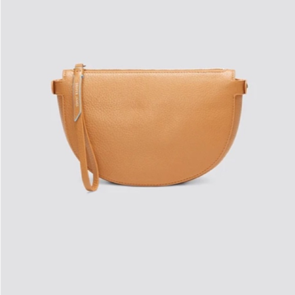 Draper James Camel Wristlet Handbag Leather Half Moon Clutch Tan NWT